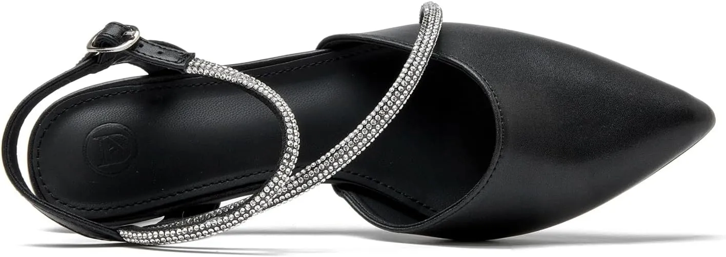 kkdom Women's Sparkle Rhinestone Slingback Low Kitten Heels Closed Pointed Toe Ankle Strap Dress Pump Shoes