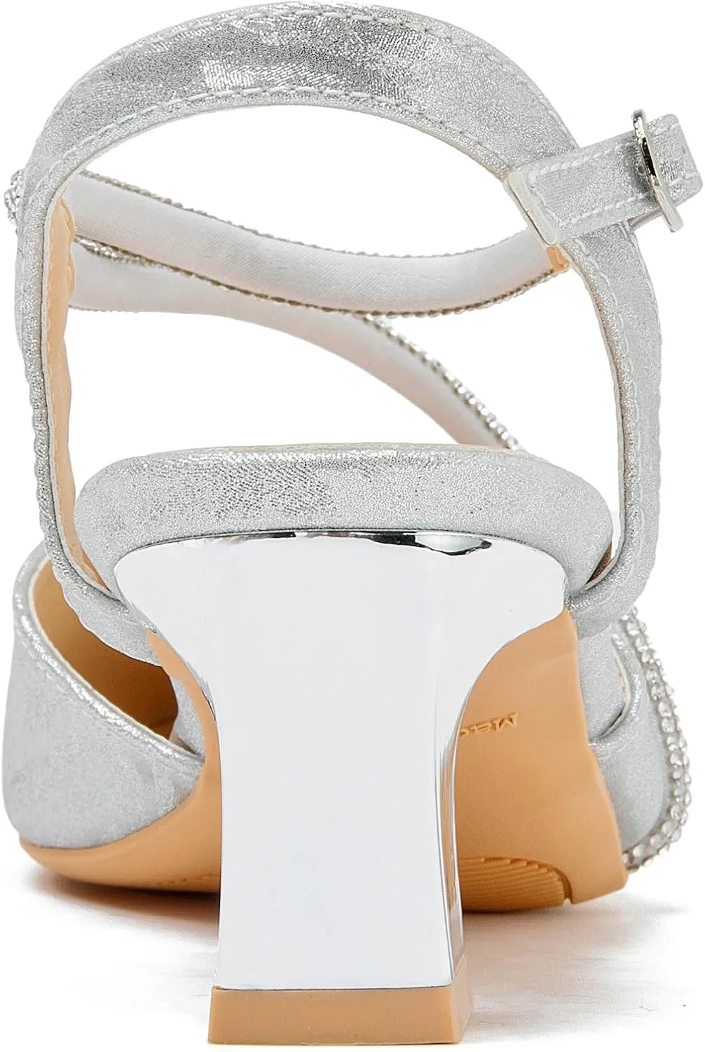 kkdom Women's Sparkle Rhinestone Slingback Low Kitten Heels Closed Pointed Toe Ankle Strap Dress Pump Shoes