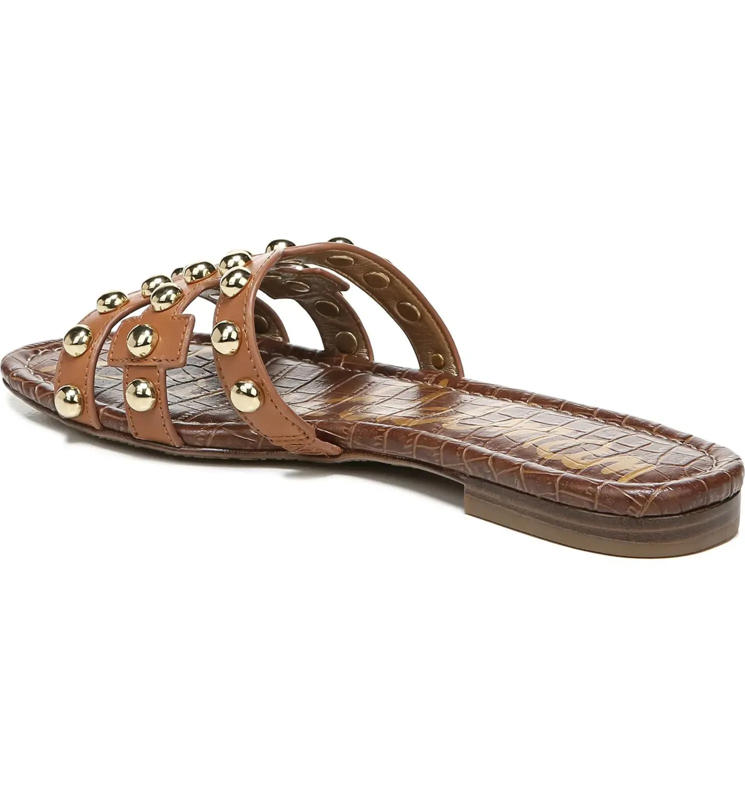 Leather Bay14 Loyal customers Leather Sandal Edelman Flat Slide Cloud-based Sam Saddle Embellished Strap