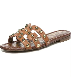 Leather Bay14 Loyal customers Leather Sandal Edelman Flat Slide Cloud-based Sam Saddle Embellished Strap