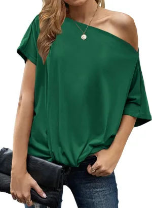 LEIYEE Womens Off Shoulder Tops Summer Casual Short Sleeve Front Twist Knot T Shirts Blouses