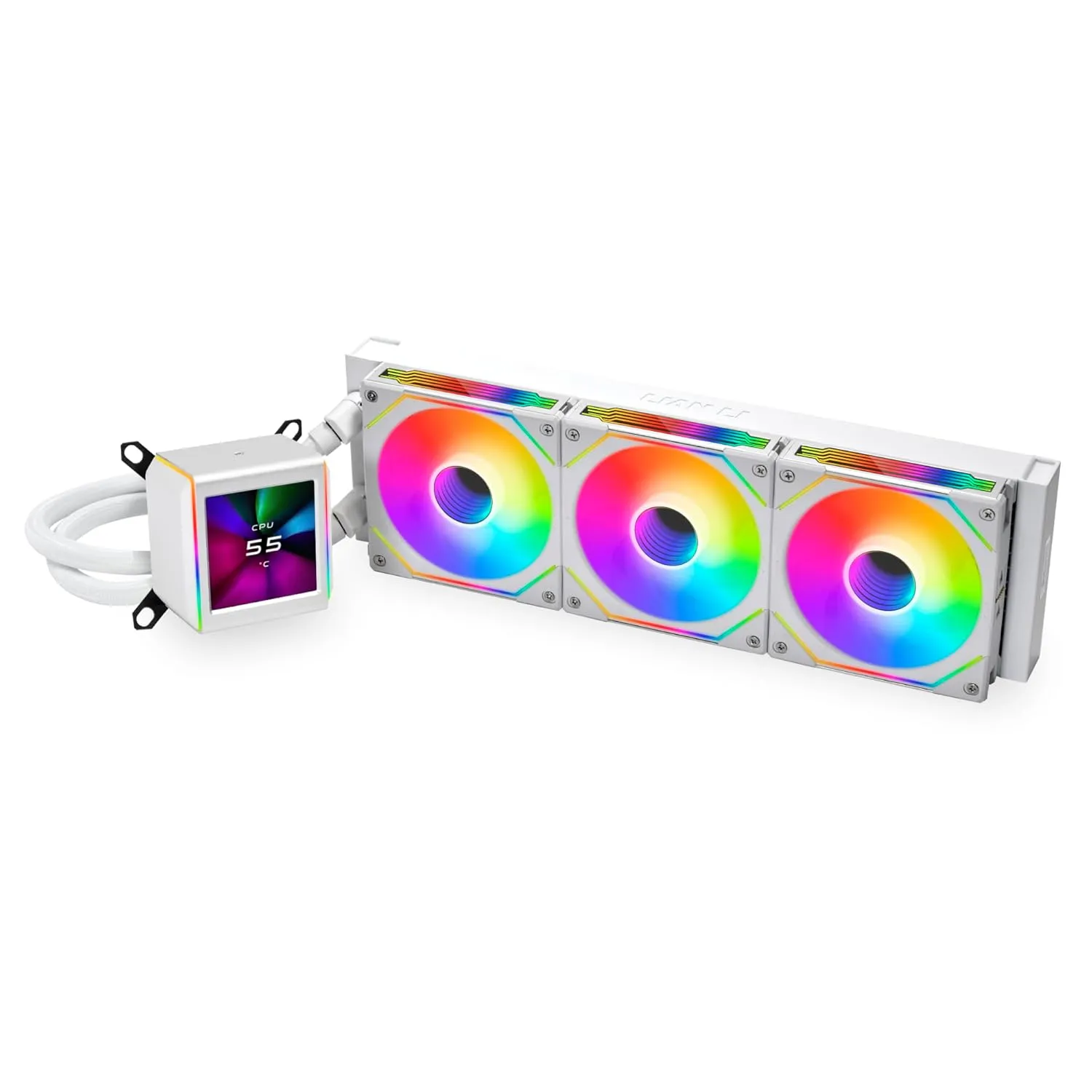 Lian Li Galahad II LCD 360 AIO CPU Liquid Cooler with SL Infinity Fans White - GA2ALCD36INW.US & UNI Fan SL-Infinity 120 RGB Triple Pack White with Controller - UF-SLIN120-3W