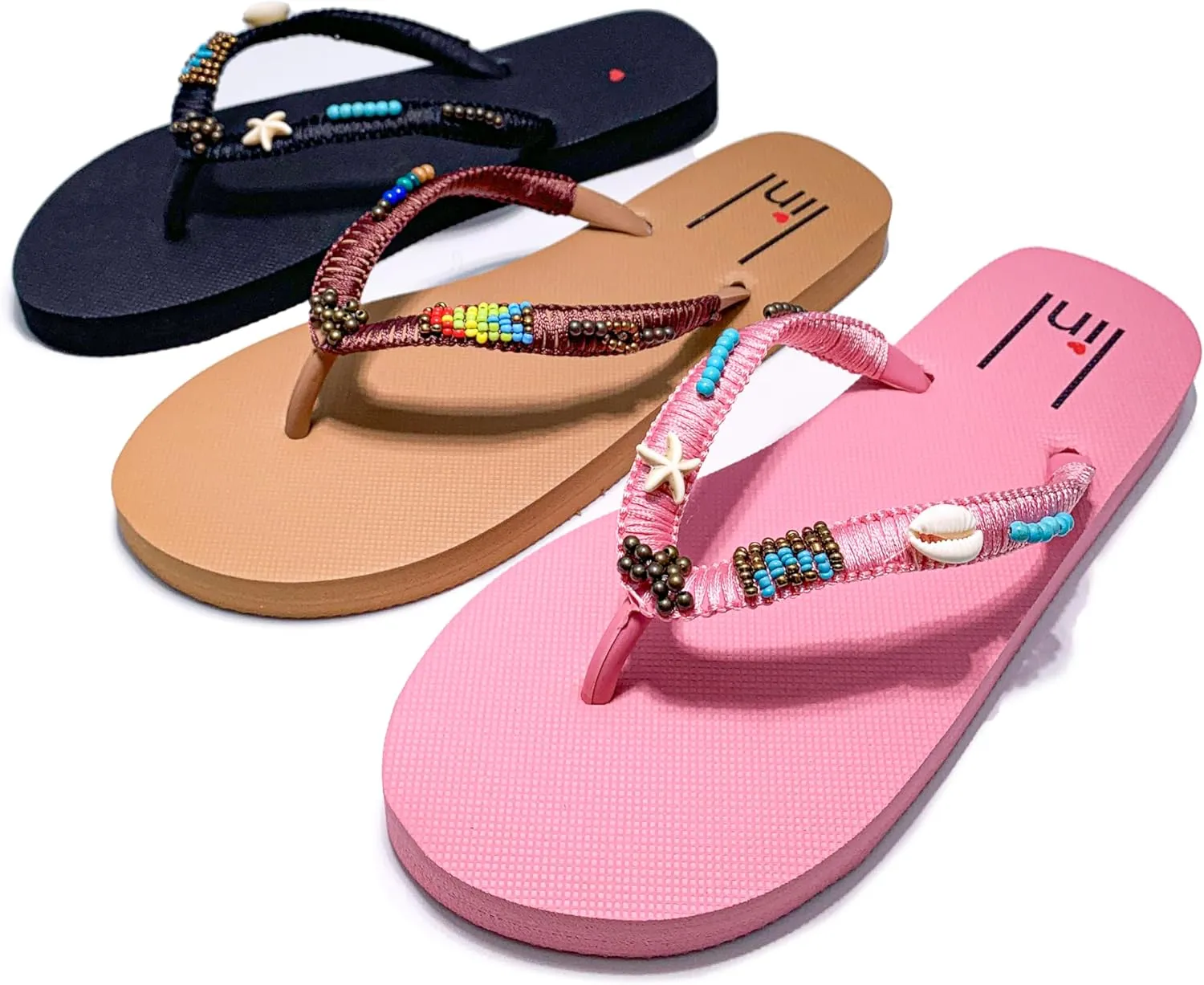 linl handmade women flip flop sandal with beads natural seashell rubber thong indoor and outdoor