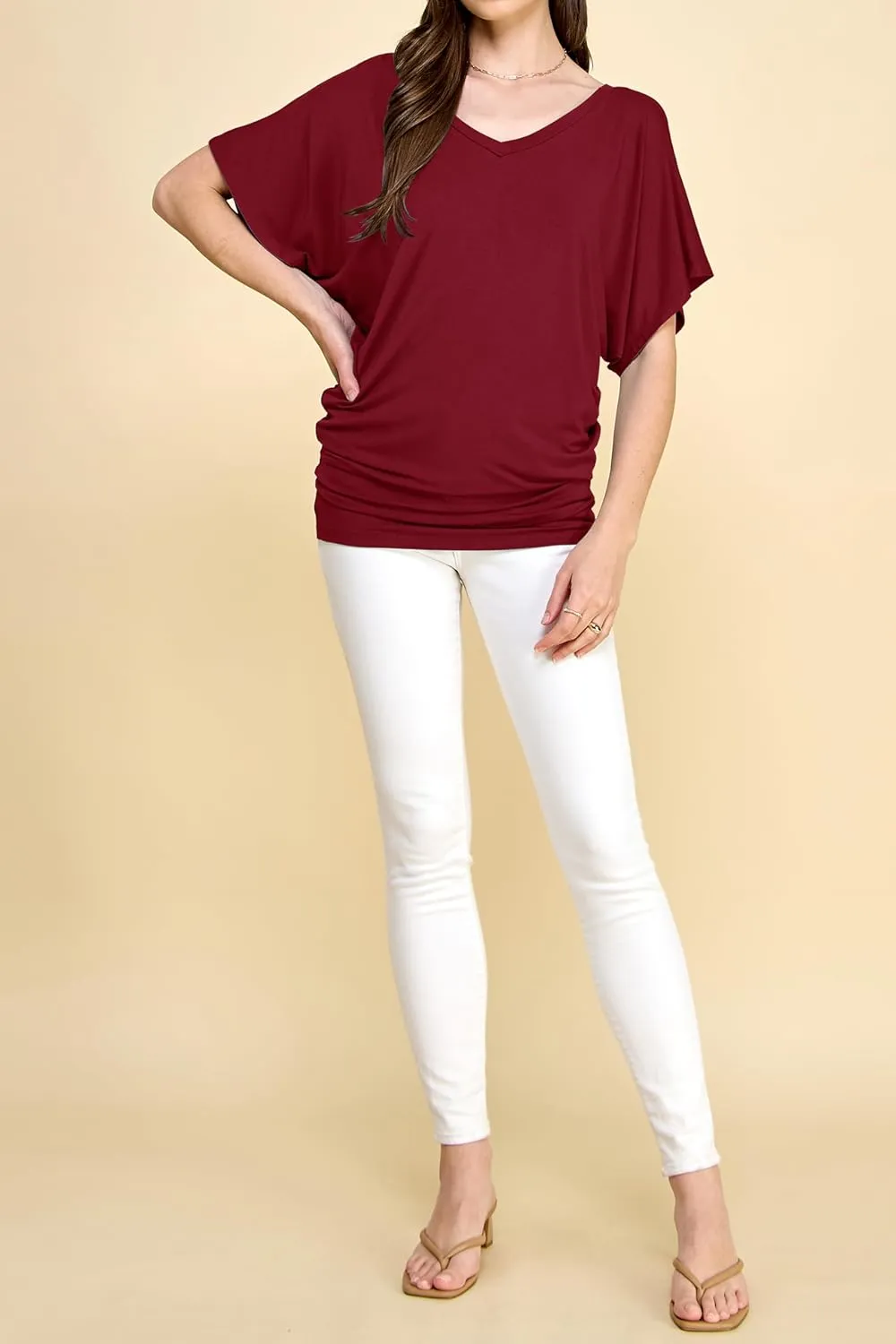 Lock and Love Women's Versatile Casual Short Sleeve Dolman Top – Loose Fit Boat Neck & V-Neck T-Shirt