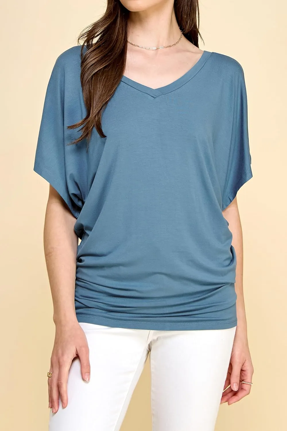 Lock and Love Women's Versatile Casual Short Sleeve Dolman Top – Loose Fit Boat Neck & V-Neck T-Shirt