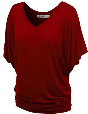 Lock and Love Women's Versatile Casual Short Sleeve Dolman Top – Loose Fit Boat Neck & V-Neck T-Shirt