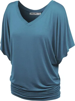 Lock and Love Women's Versatile Casual Short Sleeve Dolman Top – Loose Fit Boat Neck & V-Neck T-Shirt