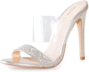 Lower Lorraine Lauren Cuff While supplies last Clear Band Silver Risk-free returns Les Heel Sandals Rhinestone Fashion