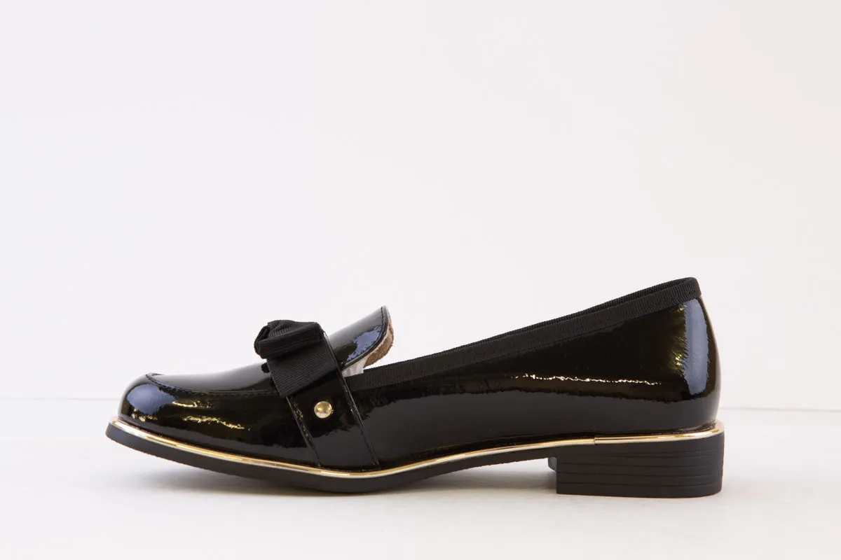 LUNAR - FLB105 ELGIN-LOW HEEL SLIP-ON SHOE - BLACK PATENT