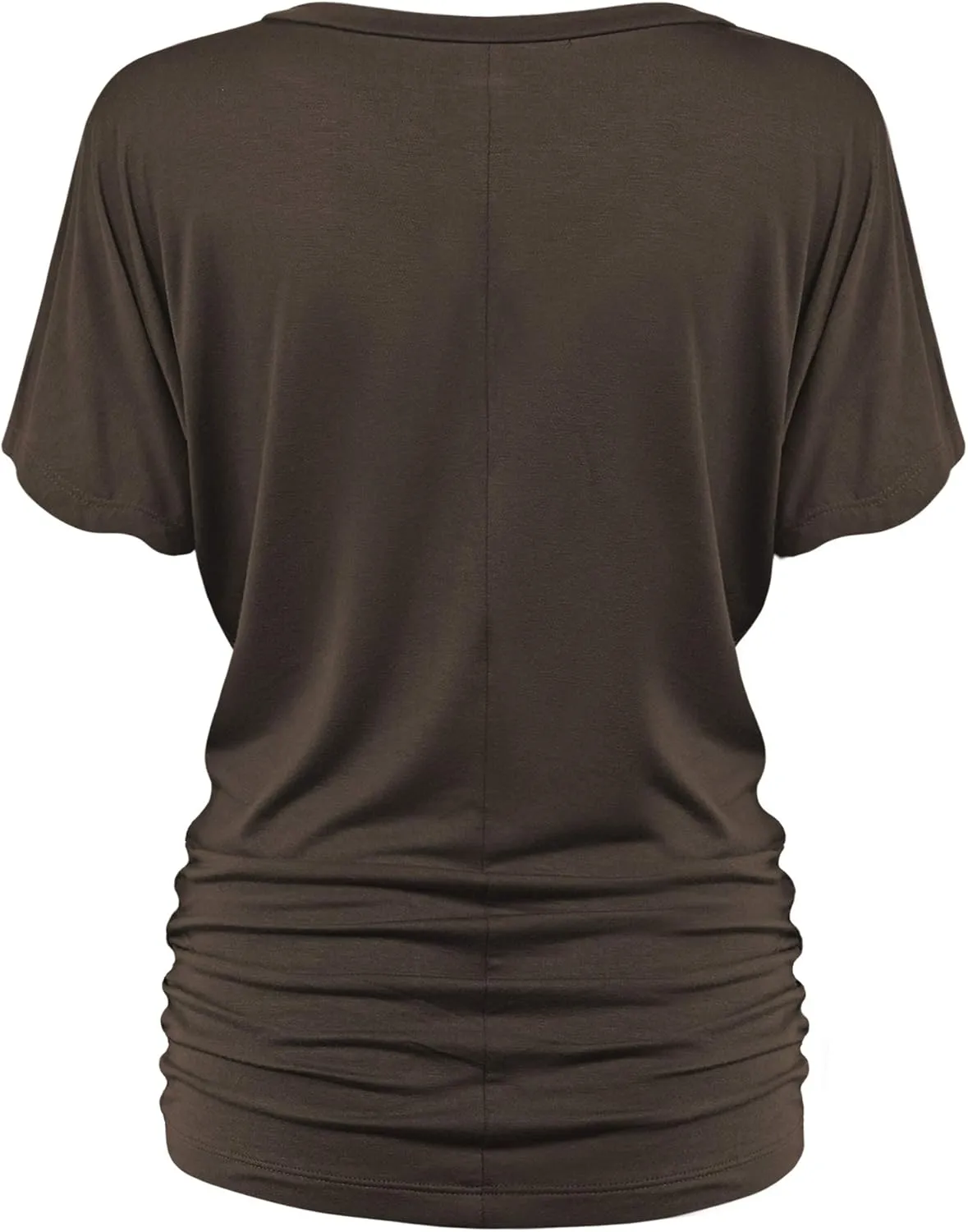 Made By Johnny Women's Casual Solid Short Sleeve Boat Neck/V Neck Dolman Top T Shirt with Side Shirring