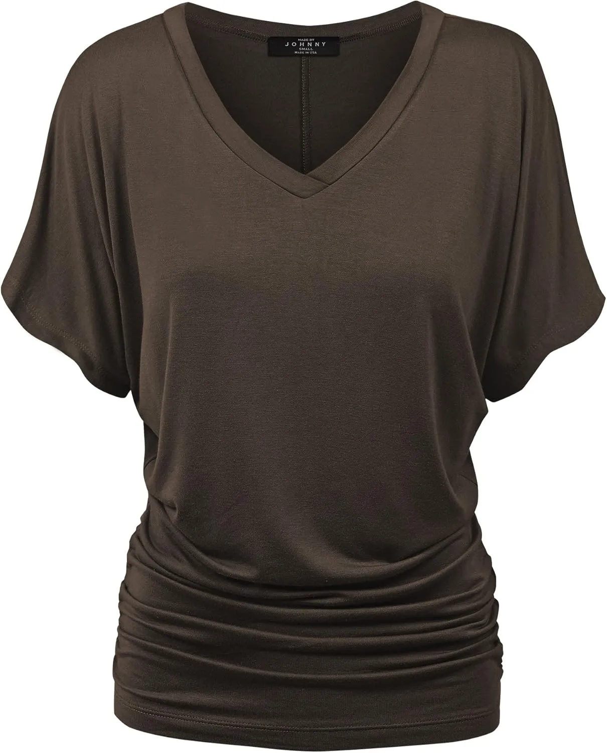Made By Johnny Women's Casual Solid Short Sleeve Boat Neck/V Neck Dolman Top T Shirt with Side Shirring