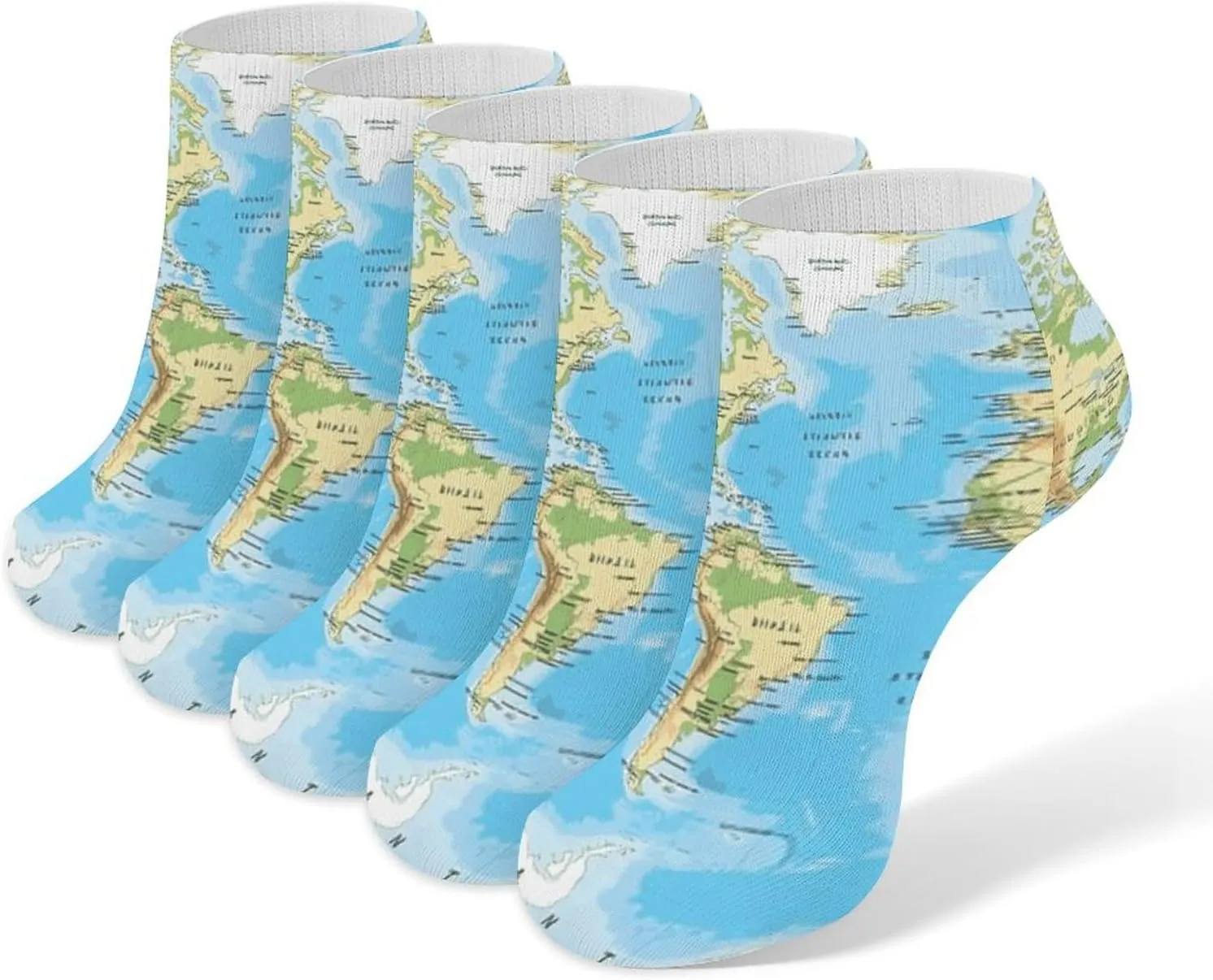Map Ankle Socks for Men & Women, 5 Pairs Breathable Soft Low Cut Socks, Stretch Sweat Wicking Sox