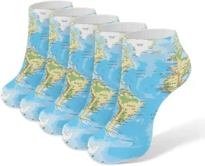 Map Ankle Socks for Men & Women, 5 Pairs Breathable Soft Low Cut Socks, Stretch Sweat Wicking Sox