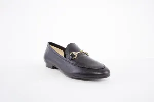 MARIA JAEN - 4023 FLAT LOAFER WITH GOLD CHAIN DETAIL - BLACK LEATHER