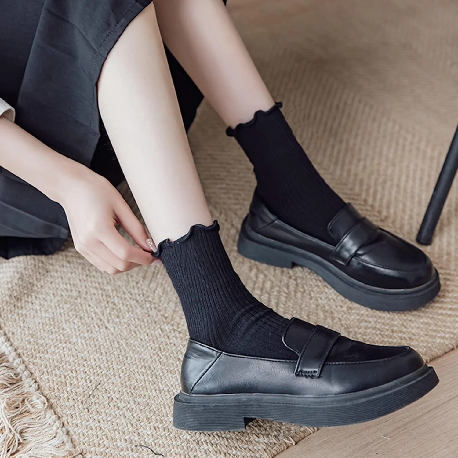 Mcool Mary Womens Socks, Ruffle Turn-Cuff Casual Crew Socks Breathable Cool Knit Cotton Lettuce Ankle Frilly Sock 6 Pack