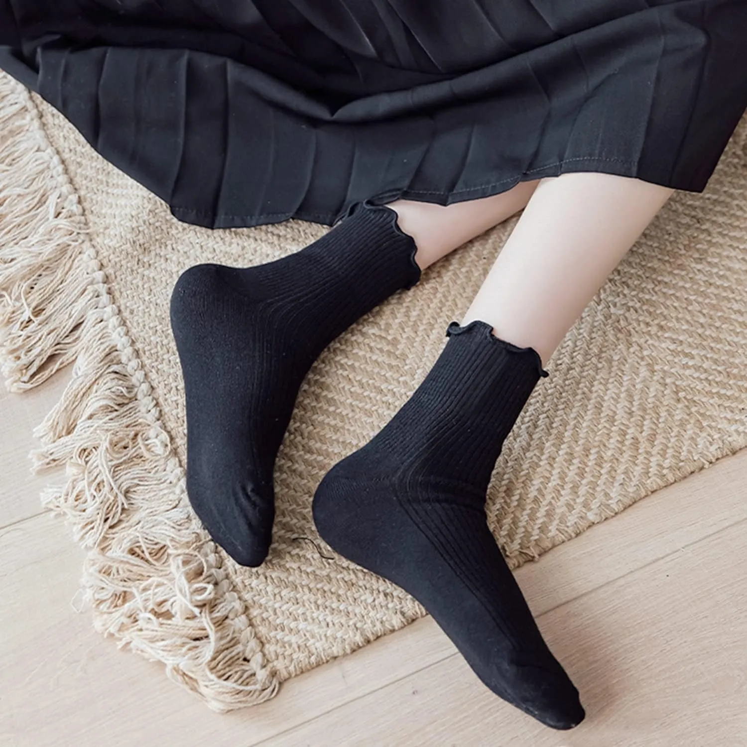 Mcool Mary Womens Socks, Ruffle Turn-Cuff Casual Crew Socks Breathable Cool Knit Cotton Lettuce Ankle Frilly Sock 6 Pack