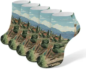 Mediterranean Summer Ankle Socks for Men & Women, 5 Pairs Breathable Soft Low Cut Socks, Stretch Sweat Wicking Sox