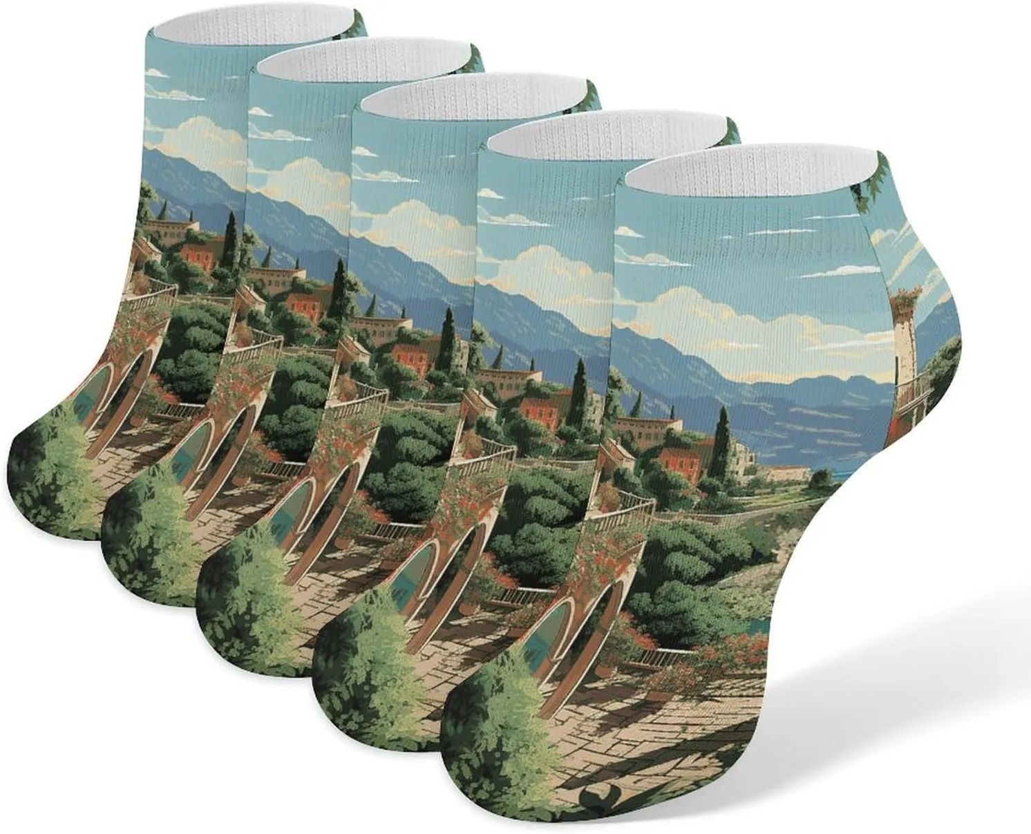 Mediterranean Summer Ankle Socks for Men & Women, 5 Pairs Breathable Soft Low Cut Socks, Stretch Sweat Wicking Sox