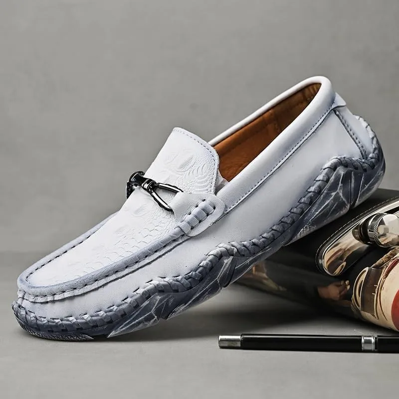 Mens Loafers Round Toe Crocodile Print Leather Loafer Shoes Slip Resistant Comfortable Anti-Slip Wedding Classic Slip-on