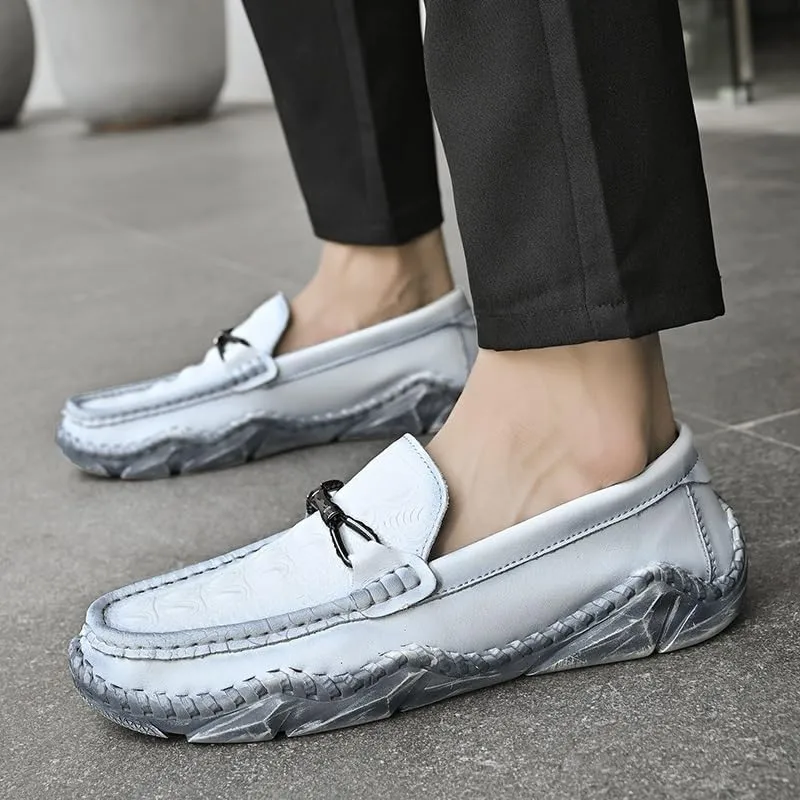 Mens Loafers Round Toe Crocodile Print Leather Loafer Shoes Slip Resistant Comfortable Anti-Slip Wedding Classic Slip-on