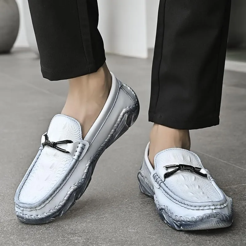Mens Loafers Round Toe Crocodile Print Leather Loafer Shoes Slip Resistant Comfortable Anti-Slip Wedding Classic Slip-on