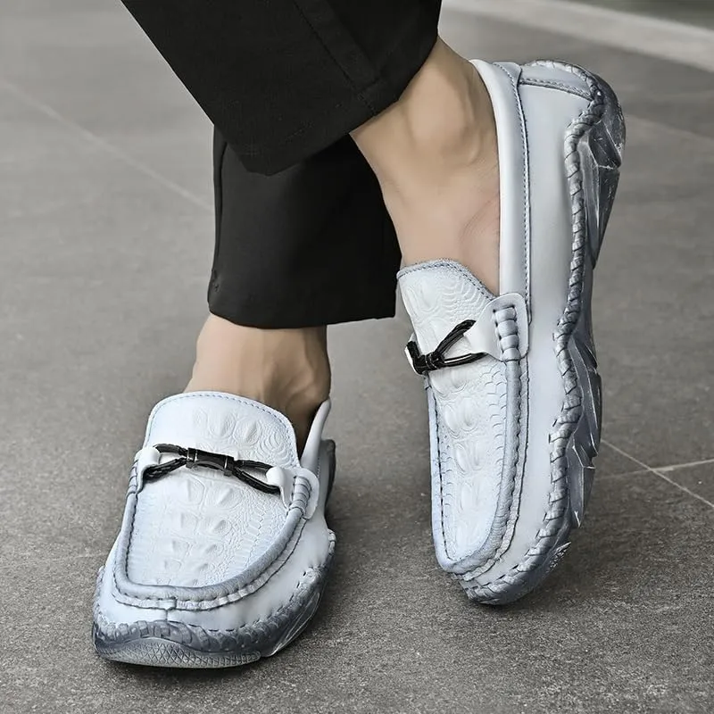 Mens Loafers Round Toe Crocodile Print Leather Loafer Shoes Slip Resistant Comfortable Anti-Slip Wedding Classic Slip-on