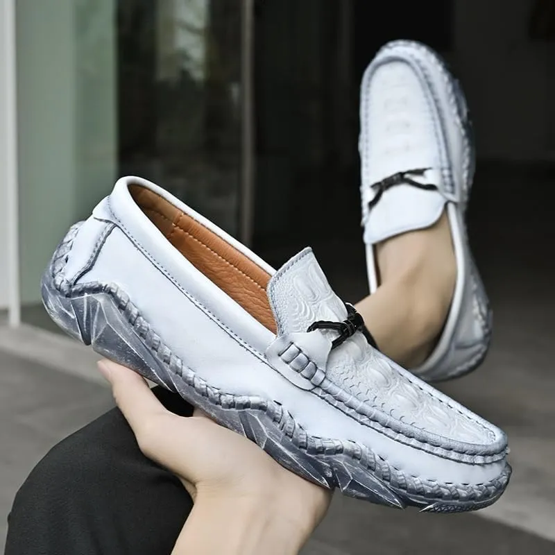 Mens Loafers Round Toe Crocodile Print Leather Loafer Shoes Slip Resistant Comfortable Anti-Slip Wedding Classic Slip-on