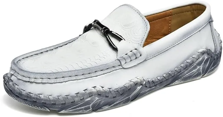 Mens Loafers Round Toe Crocodile Print Leather Loafer Shoes Slip Resistant Comfortable Anti-Slip Wedding Classic Slip-on