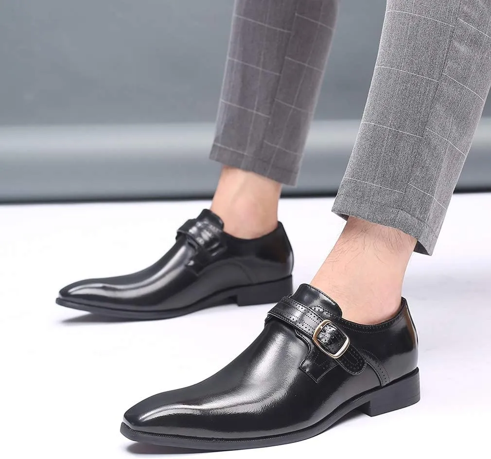Mens Retro Monk Loafers Formal Business Casual Comfortable Slip on Dress Shoes for Men