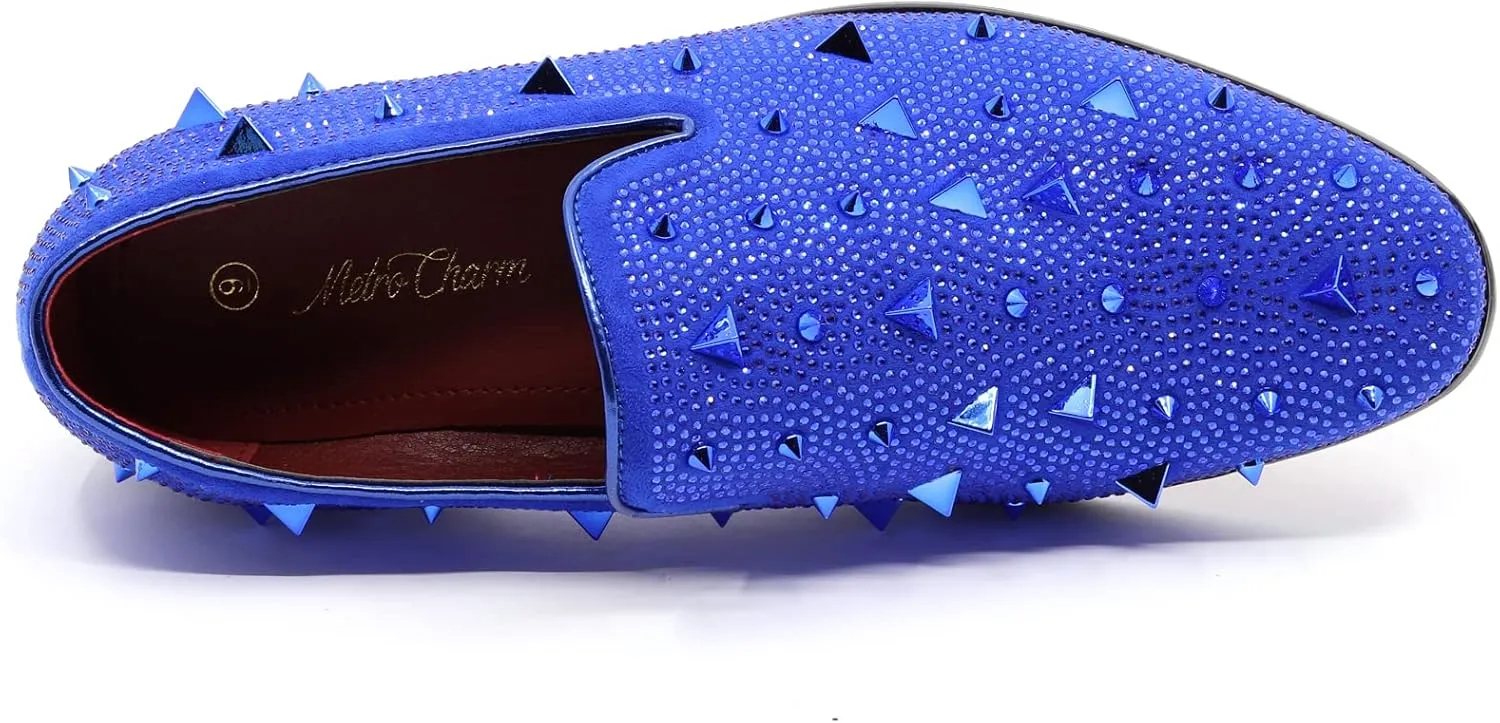 Men's Vintage Spike Rhinestone Designer Classic Smoking Dress Tuxedo Loafers Slip On Shoes SM-24