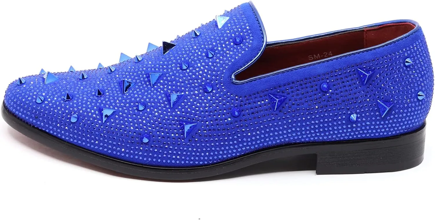 Men's Vintage Spike Rhinestone Designer Classic Smoking Dress Tuxedo Loafers Slip On Shoes SM-24