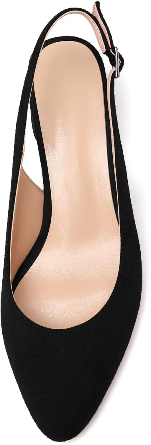 Mettesally Women's Block Slingback Heels Pumps Ankle Strap Round Closed Toe Chunky Heels Wedding Office Dress Shoes