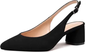 Mettesally Women's Block Slingback Heels Pumps Ankle Strap Round Closed Toe Chunky Heels Wedding Office Dress Shoes