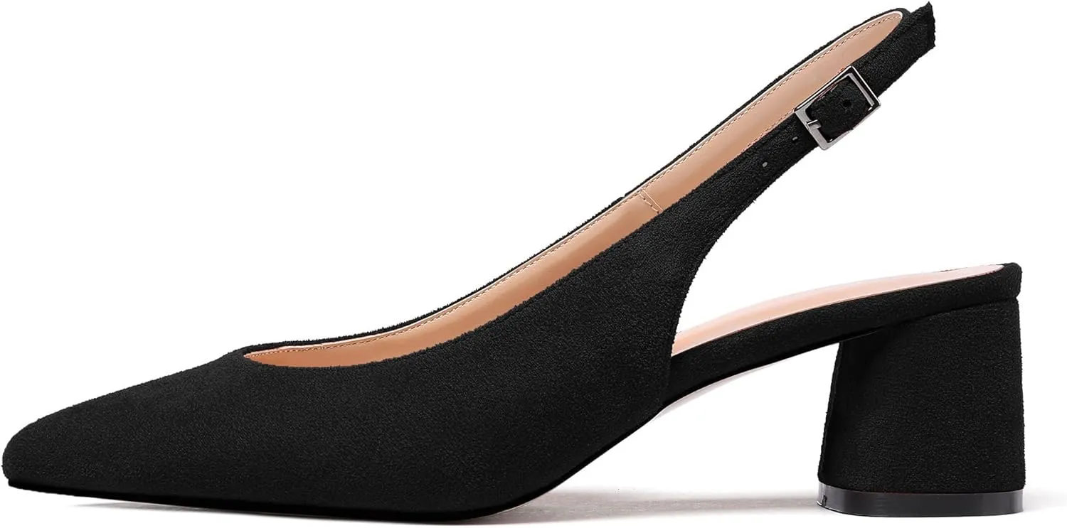 Mettesally Women's Block Slingback Heels Pumps Ankle Strap Round Closed Toe Chunky Heels Wedding Office Dress Shoes
