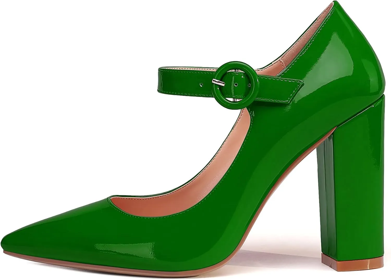 Mettesally Women's Chunky High Heel Mary Jane Pumps Closed Pointed Toe Work Church Wedding Dress Shoes