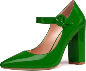 Mettesally Women's Chunky High Heel Mary Jane Pumps Closed Pointed Toe Work Church Wedding Dress Shoes