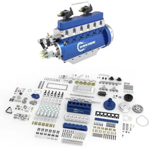 Mini Engine Kit, 21CC HOWIN L6-210 Inline Six-Cylinder Four-Stroke Water-Cooled Engine Educational Toys Gifts, L6 Gasoline Engine for RC Cars Ships (Kit Version)