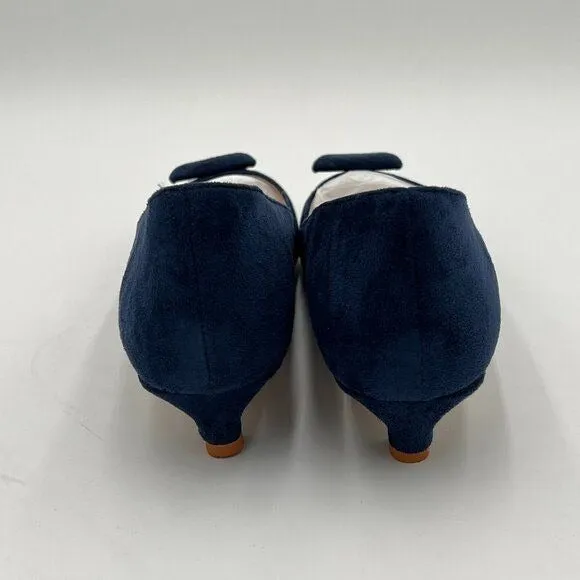 miss left Navy Low Heels Closed Pointy Toe Pump Kitten Heel Shoes
