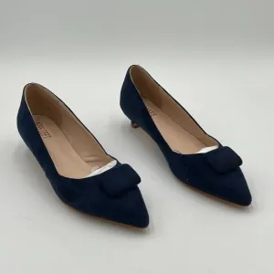miss left Navy Low Heels Closed Pointy Toe Pump Kitten Heel Shoes