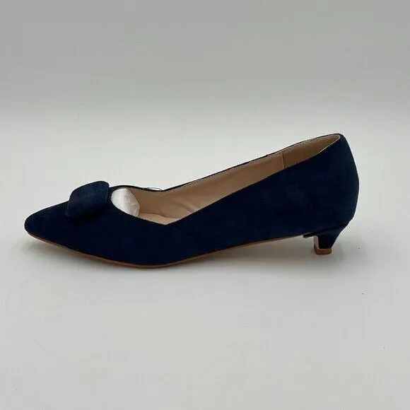 miss left Navy Low Heels Closed Pointy Toe Pump Kitten Heel Shoes