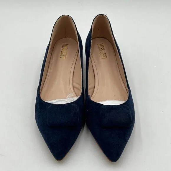 miss left Navy Low Heels Closed Pointy Toe Pump Kitten Heel Shoes
