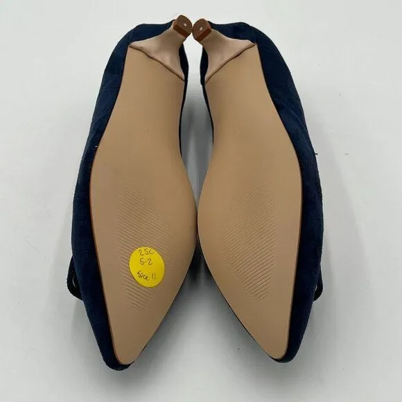 miss left Navy Low Heels Closed Pointy Toe Pump Kitten Heel Shoes