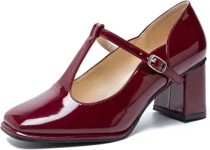 miss left Women Closed Square Toe Mary Jane Pump T-Strap Mid Block Chunky Heeled Comfy Party Work Dress Shoes Size 4-16 US