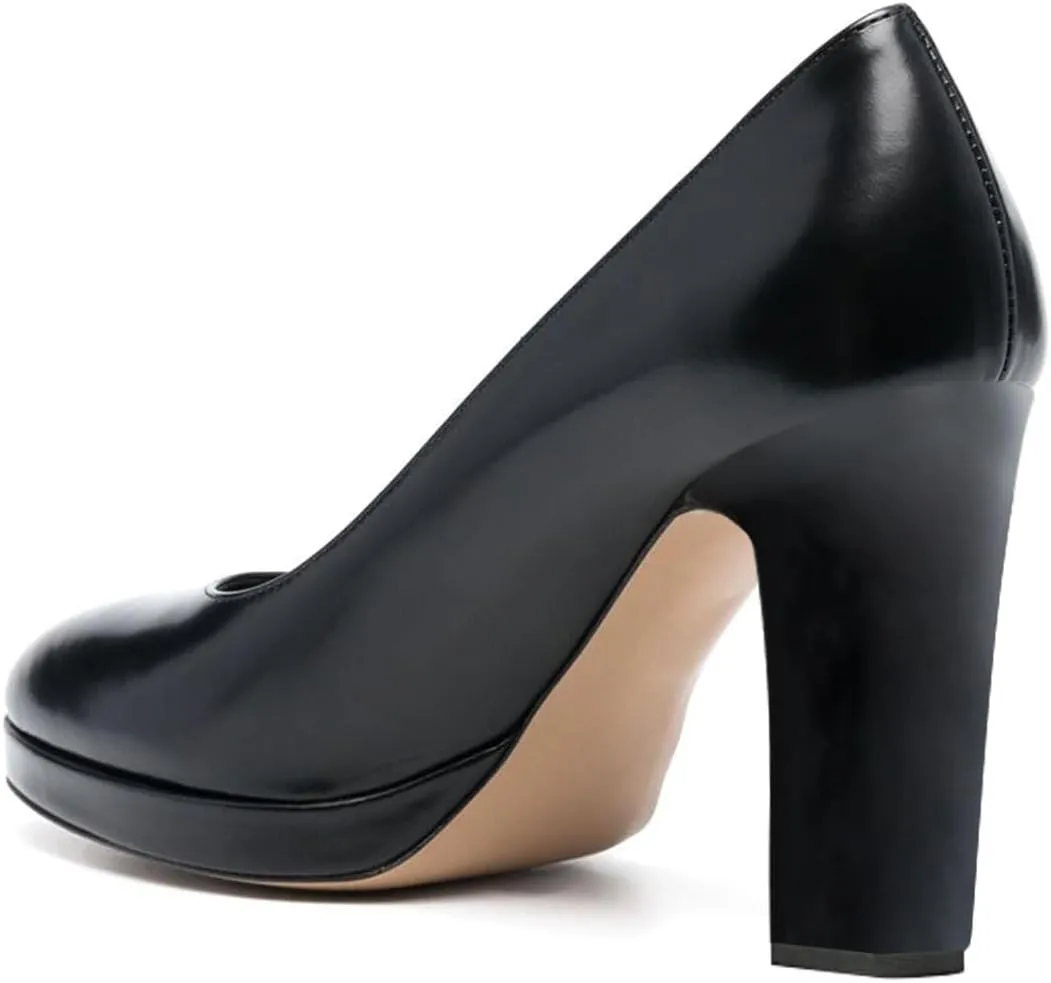 miss left Women Platform Closed Almond Toe Pumps Classic Slip On Block Chunky High Heels Versatile Formal Business Party Shoes Size 4-16 US