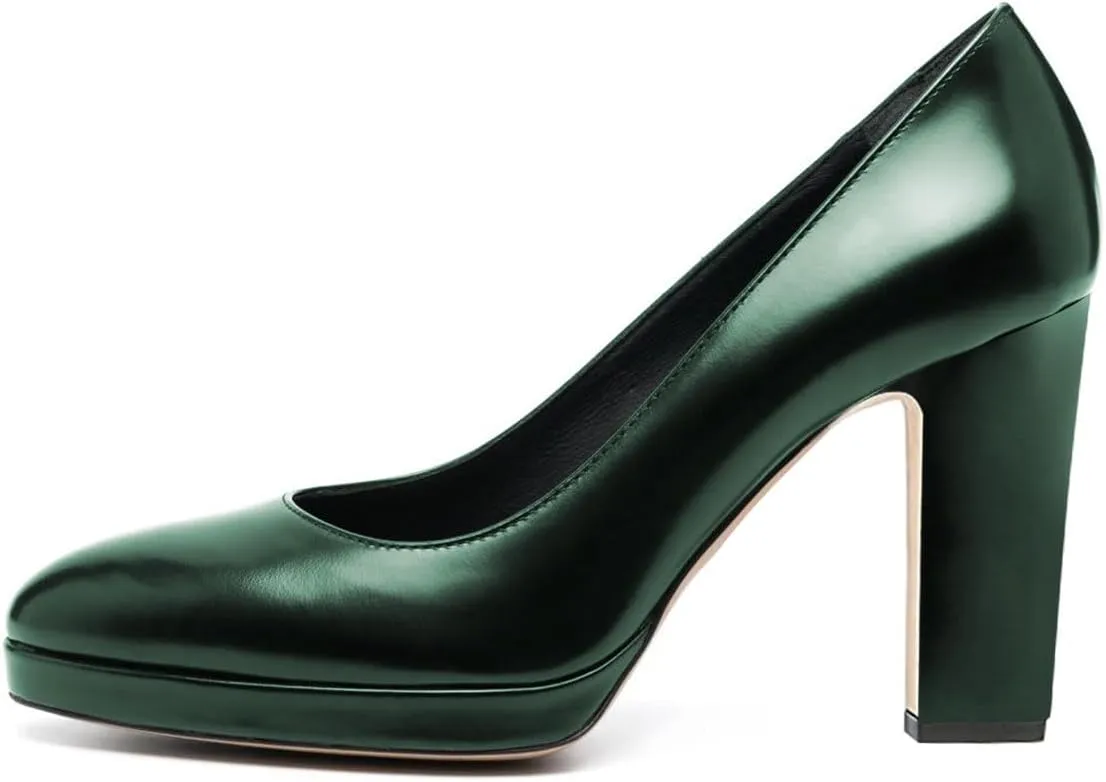 miss left Women Platform Closed Almond Toe Pumps Classic Slip On Block Chunky High Heels Versatile Formal Business Party Shoes Size 4-16 US