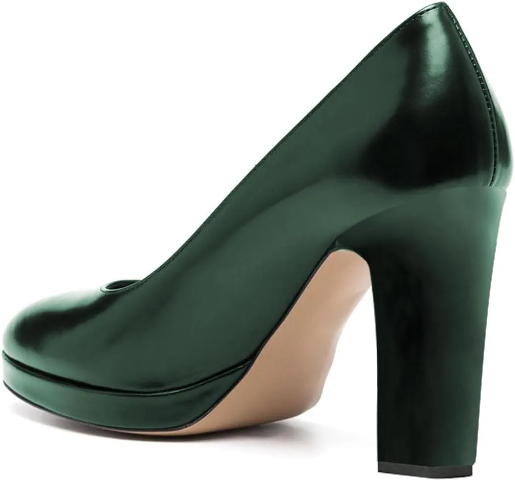 miss left Women Platform Closed Almond Toe Pumps Classic Slip On Block Chunky High Heels Versatile Formal Business Party Shoes Size 4-16 US