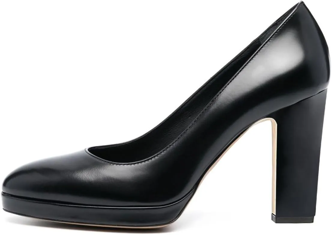 miss left Women Platform Closed Almond Toe Pumps Classic Slip On Block Chunky High Heels Versatile Formal Business Party Shoes Size 4-16 US