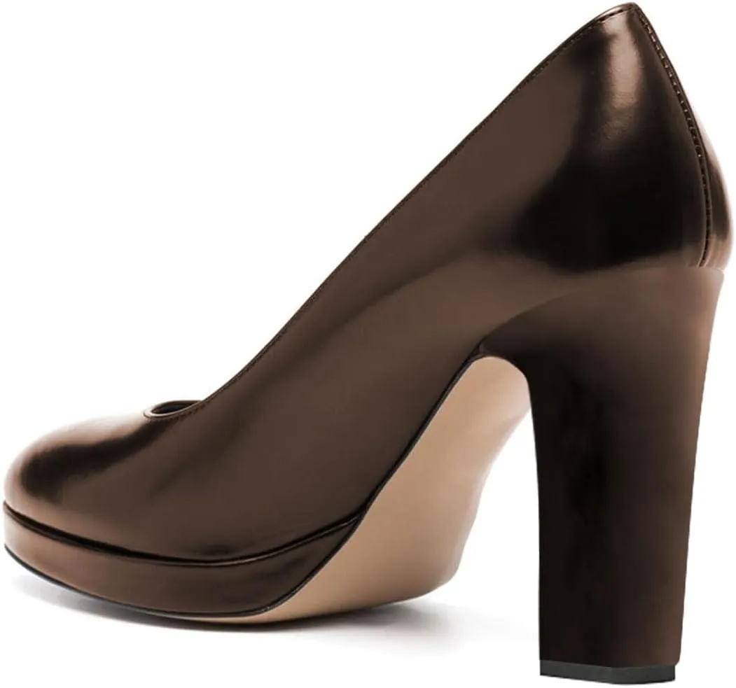 miss left Women Platform Closed Almond Toe Pumps Classic Slip On Block Chunky High Heels Versatile Formal Business Party Shoes Size 4-16 US