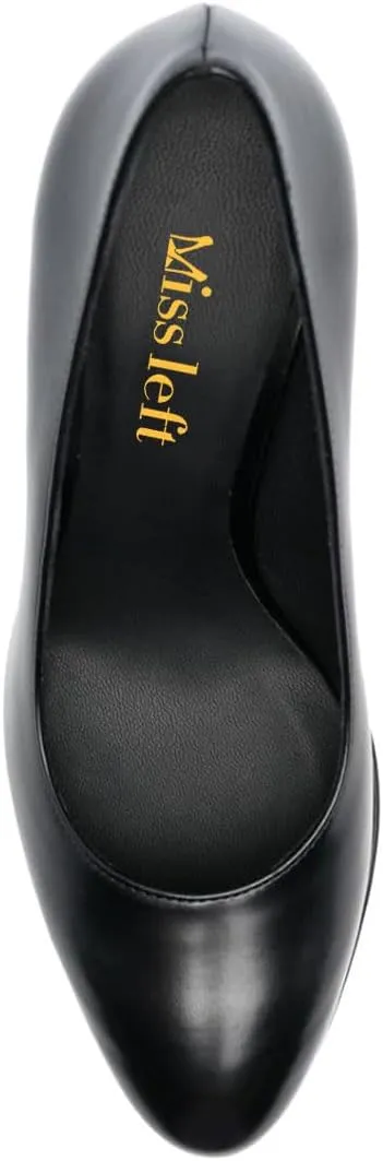 miss left Women Platform Closed Almond Toe Pumps Classic Slip On Block Chunky High Heels Versatile Formal Business Party Shoes Size 4-16 US