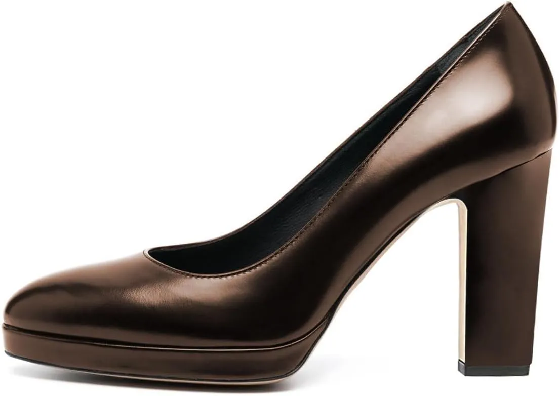 miss left Women Platform Closed Almond Toe Pumps Classic Slip On Block Chunky High Heels Versatile Formal Business Party Shoes Size 4-16 US